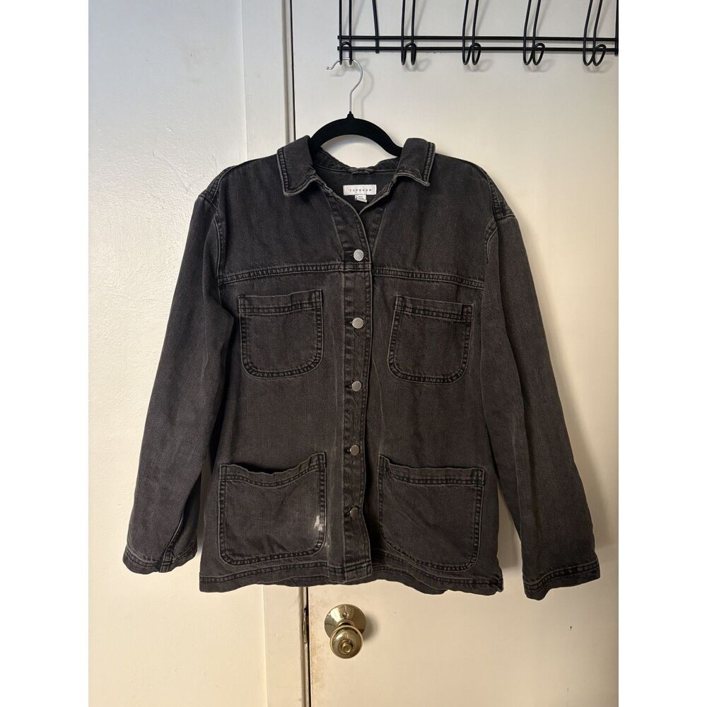 Topshop Charcoal Gray Oversized Denim Jacket Boxy Button Front